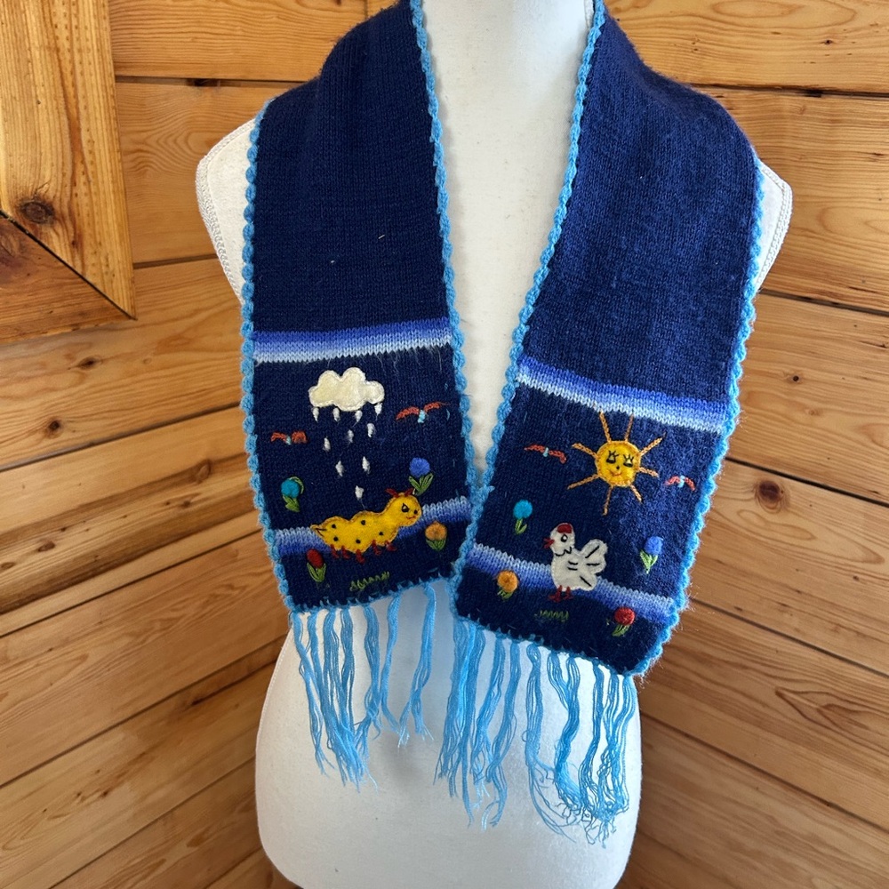 Vintage Handmade Colorful‎ Weather Scarf Sunshine Rain Kids 40 Inch